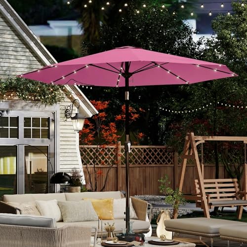10FT Solar Umbrella 32 LED Lighted Patio Umbrella Table Market Umbrella w
