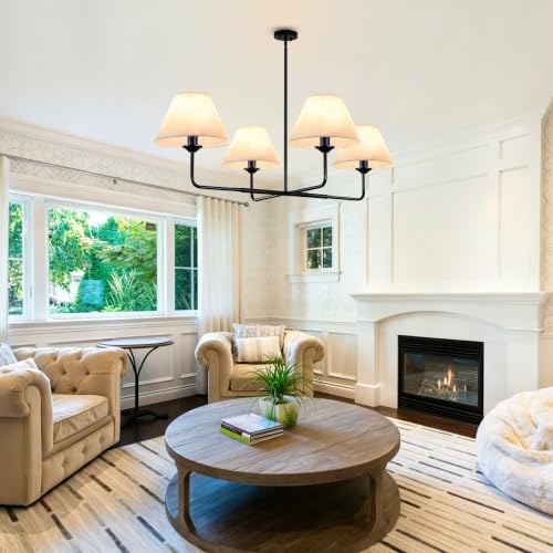 51" Black Dining Room Chandelier with Fabric Shade