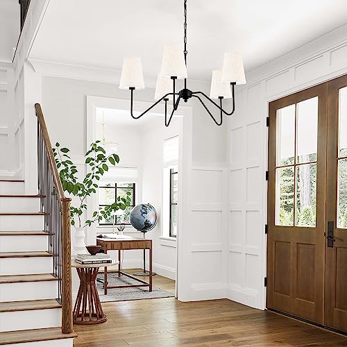 5 Arm Black Chandelier for Dining Room with Linen Fabric Shade