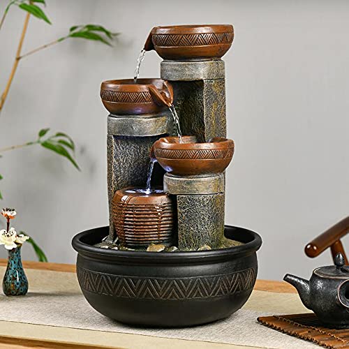 15.7" H 4 Tier Indoor Tabletop Waterfall Fountain with LED Lights Desktop Fountains Calming Sound for Home Office Decor