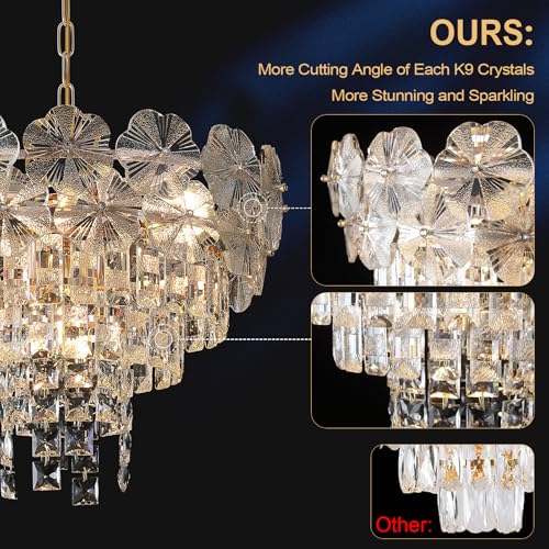 Luxury Flower Crystal Chandelier Modern Gold 20" Chandeliers 9