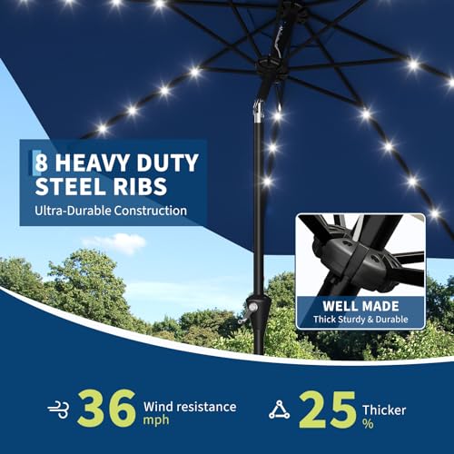 9FT Solar Patio Umbrella Outdoor Umbrella with 32 LED Lights