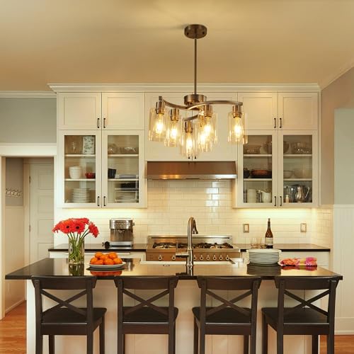 6 Light Modern Brushed Nickel Pendant Light Fixture for Dining Room