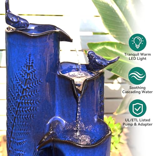 Autodaya 32" H Ceramic Outdoor Water Fountain with LED Lights