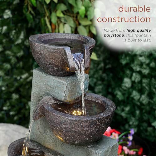 39" Tall 5 Tier Bowls Waterfall Fountain with LED Lights