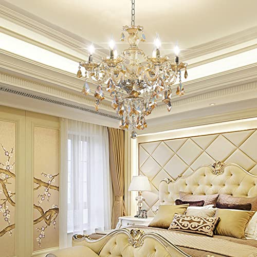 Modern K9 Crystal Chandelier Cognac 6 Lights