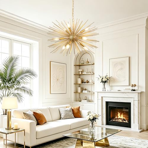 24in 9 Lights Gold Sputnik Chandelier Mid