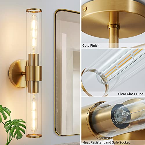Hardwired Gold Bathroom Vanity Light Clear Glass Wall Sconce