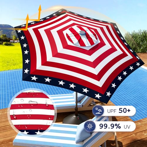 9FT Lyon Outdoor Patio Umbrella Outdoor Table Umbrella with Push Button Tilt and Crank Market Umbrella 6 Sturdy Ribs UV Protection Waterproof for Garden Deck Backyard Pool