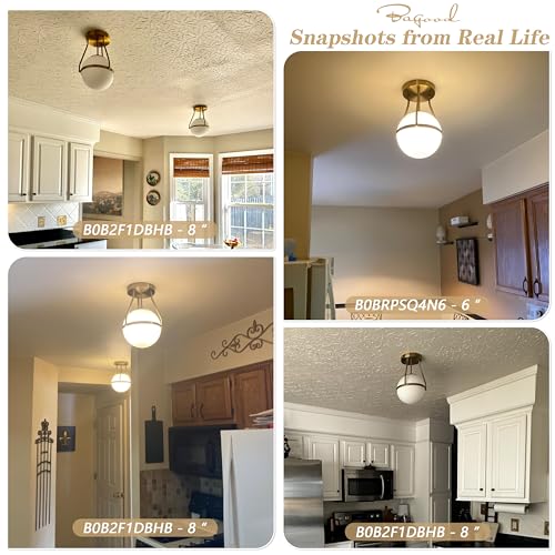 8 Inch Mid Century Ceiling Light Modern Gold Semi Flush Mount Ceiling Light with Clear Glass Shade Globe Semi Flush Mount Ceiling Light Fixture for Bedroom Hallway Bathroom Foyer