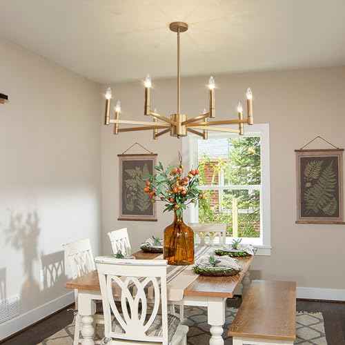 ASGYISA 8-Light Gold Candle Chandeliers Modern Farmhouse Ceiling Light Fixture Industrial Lighting for Dining Room Living Room Bedroom Kitchen Island Foyer