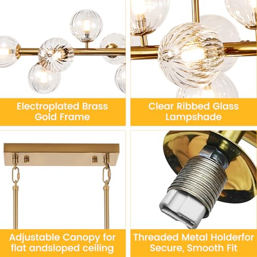 Gold Linear Large Chandelier Modern Chandelier Glass Pendant Light Fixture Adjustable for Dining Living Room Kitchen Island 22
