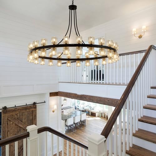 48" Wagon Wheel Chandelier Black Wagon Wheel Chandelier with Crystal Shade