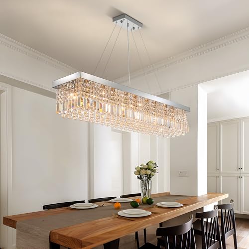 Modern Silver Rectangular Crystal Chandelier