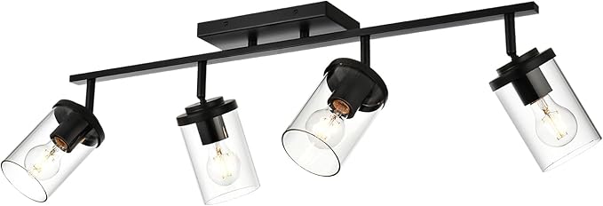 BONLICHT Ceiling Spotlights Track Lighting Kit 4 Light Bathroom Vanity Lighting Black Modern Multi-Directional Ceiling Mount Fixture Industrial Farmhouse Sconces Wall Mount Lamp with Clear Glass Shade - Aura Lighting