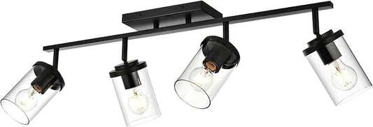 BONLICHT Ceiling Spotlights Track Lighting Kit 4 Light Bathroom Vanity Lighting Black Modern Multi-Directional Ceiling Mount Fixture Industrial Farmhouse Sconces Wall Mount Lamp with Clear Glass Shade - Aura Lighting