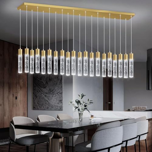 20 Lights Modern Crystal Chandeliers LED Pendant Light for Kitchen Island Dining Room Entrance Foyer Living Room 6000K Gold