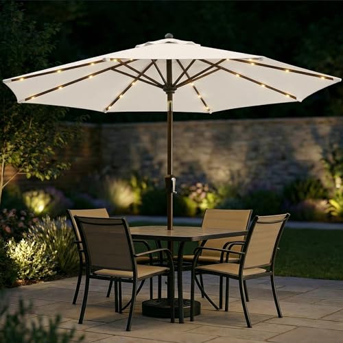10FT Solar Patio Umbrella with Lights