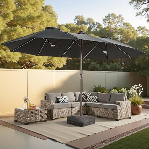 15ft Large Patio Umbrellas with Base & Solar Lights