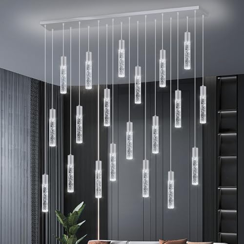 20 Lights Modern Crystal Chandeliers LED Pendant Light for Kitchen Island Dining Room Entrance Foyer Living Room Silver