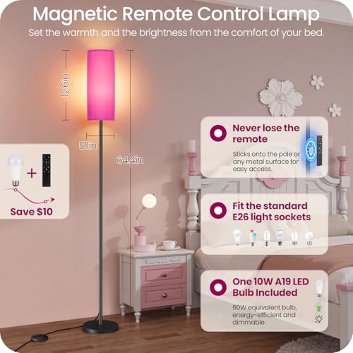 Dimmable Purple Floor Lamp for Living Room with Remote and Foot Switch