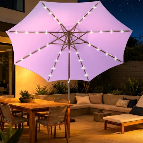 9' Patio Umbrella with solar lights Outdoor Garden Umbrella purple