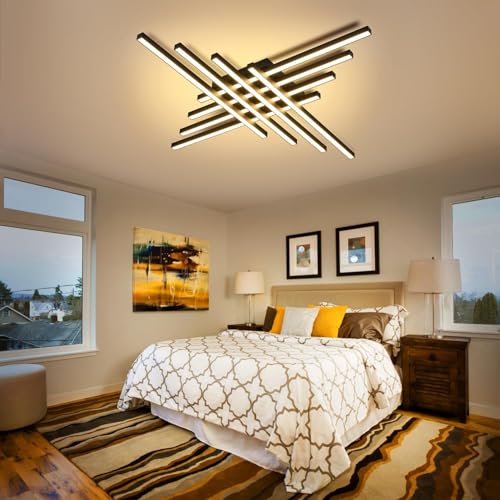 47" Black Modern LED Ceiling Light Fixtures With Remote