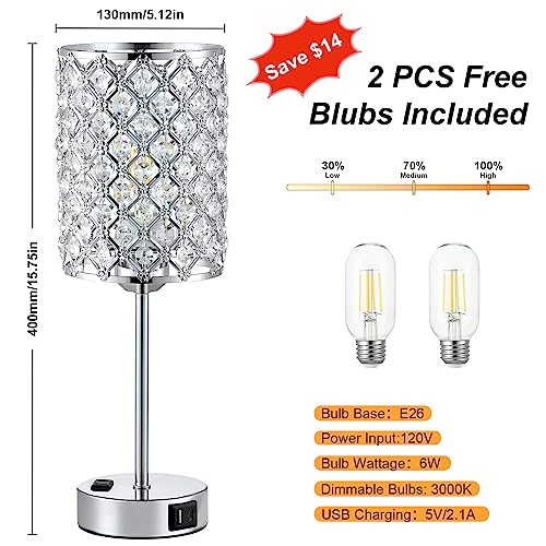 Sliver Crystal Table Lamps for Bedroom Set of 2 (2 Count)