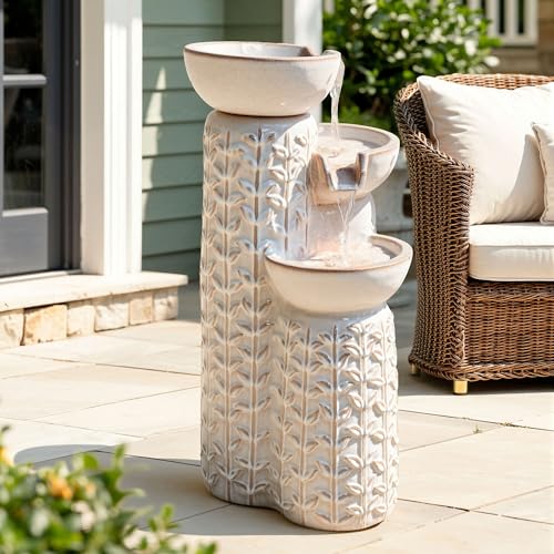 28" H Ceramic Outdoor Water Fountain with LED Lights