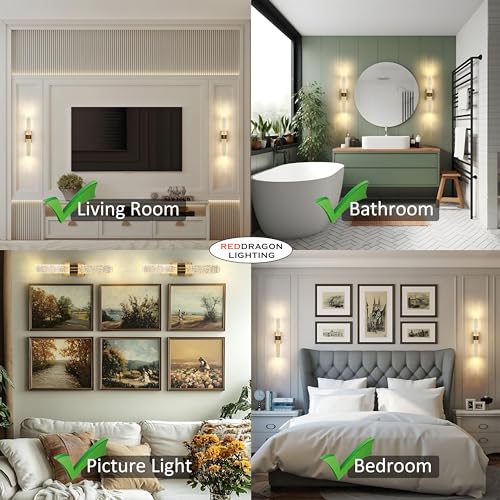 Cordless Gold Crystal Wall Sconces Battery Operated Set of 2 with Remote