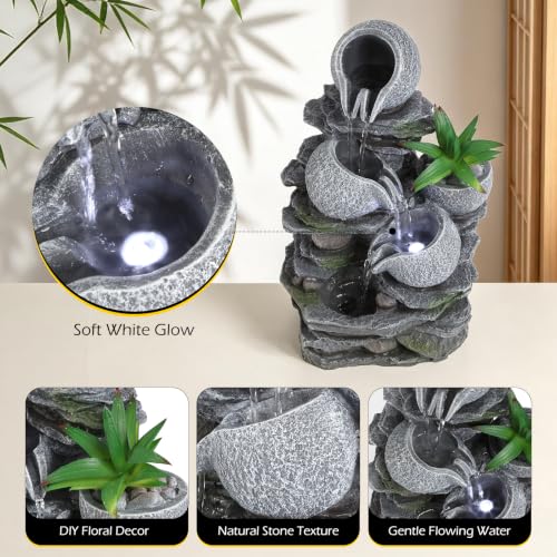 Water Fountain Tabletop Waterfall Fountains Indoor with LED