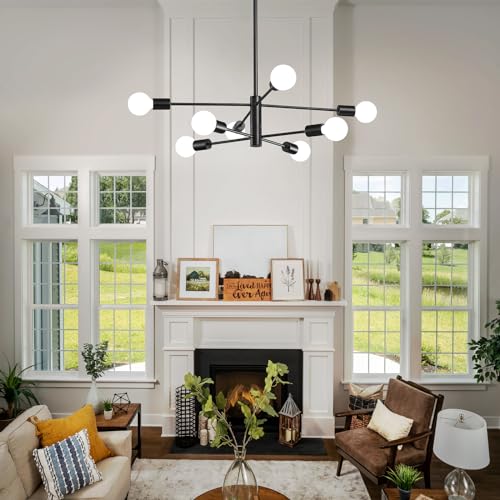 Modern Chandelier Sputnik Ceiling Light Fixture Black Chandelier for Bedroom Living Room 8