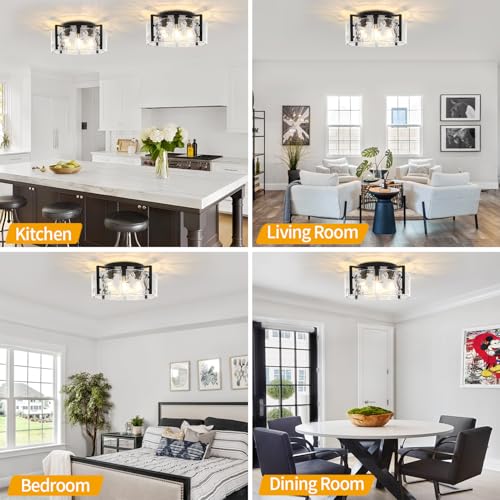 Modern Black Semi Flush Mount Ceiling Light 4 Lights Ceiling Lamp
