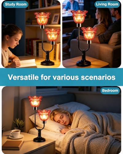 Mid Century Modern Flower Table Lamp Red Glass Lamp Gift Dimmable