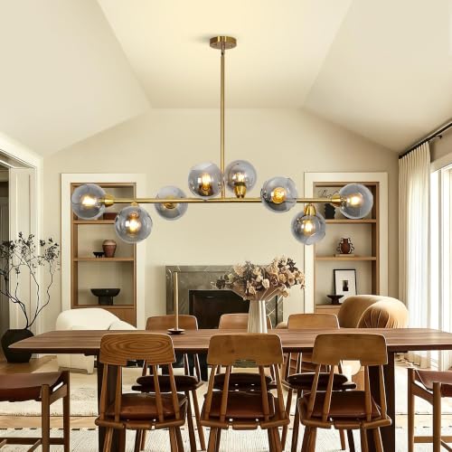 Linear Chandeliers for Dining Room 8 Lights Gold Sputnik Island Light