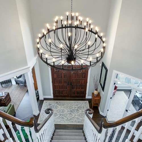 60" Extra Large Chandelier Black Foyer Chandeliers for High Ceilings