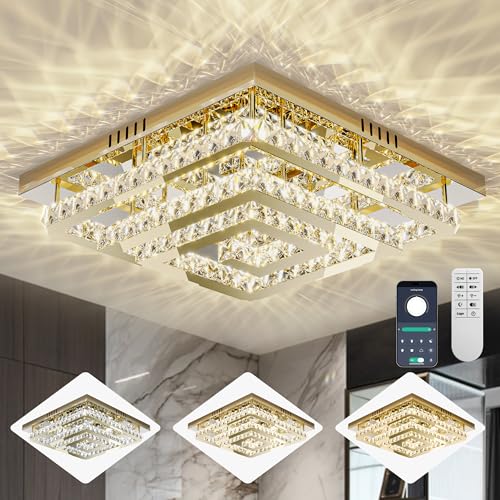 34 inch Gold Crystal Chandeliers LED Ceiling Light