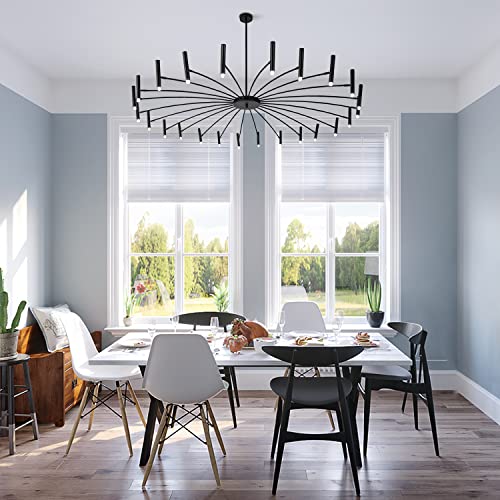 Lighting 24 Lights Black Metal Sputnik Chandelier Mid Century Modern Flush Mount Ceiling Light Fixture Farmhouse Vintage Kitchen Island Sputnik Chandelier Lighting