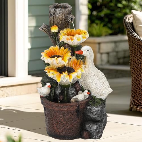 AUTODAYA 19" Sunflower & Duck Water Fountain Indoor Outdoor with LED Lights