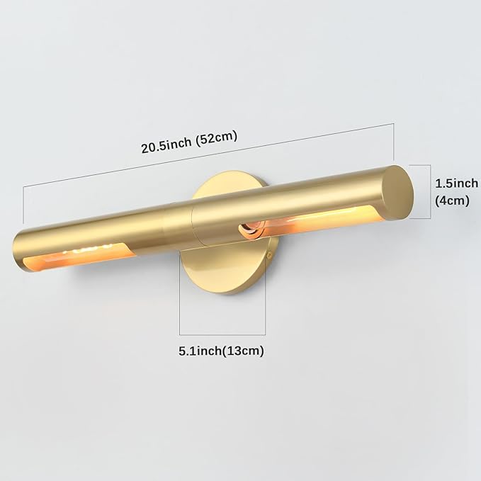 2 Lights Brass Bathroom Vanity Light Fixtures, Modern Metal Shade Wall Sconce, Bathroom Sconces Wall Lighting, Room Decor Picture Light, Wall Lights for Mirror, Living Room, Hallway