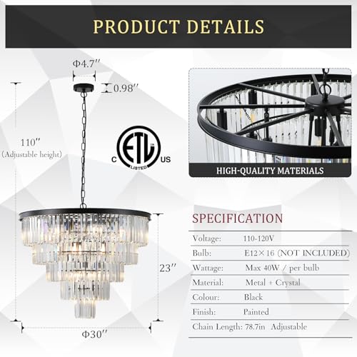 30" Modern Crystal Chandelier
