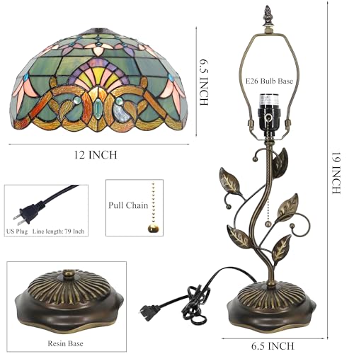 Tiffany Lamp Stained Glass Table Bedside Reading Light W12H19 inch