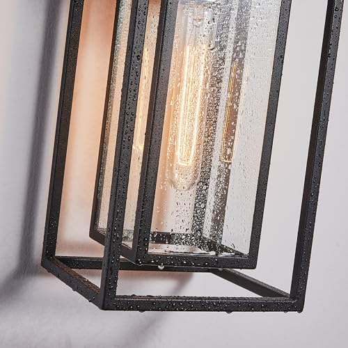 18"Ht Modern Industrial Outdoor Wall Light Fixture with Textured Black Anti