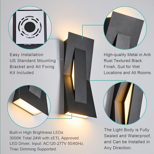 2 Pack LED Outdoor Wall Lights Dimmable (2 Count)