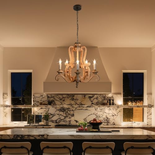 5 Light Farmhouse Distressed Wood Chandelier for Dining Room