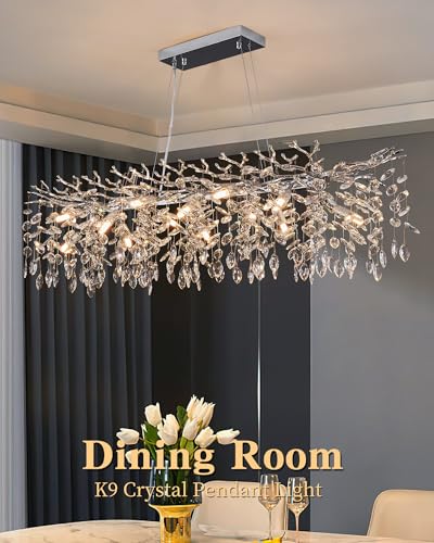Modern Tree Branch Crystal Chandelier Luxury Silver Crystal Pendant Lighting 47.2" Contemporary 14