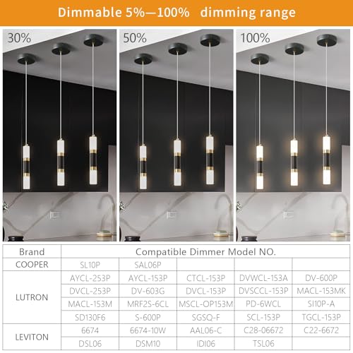 Modern Kitchen Island Light Fixture Dimmable LED Black Mini Pendant Light Bedroom Bedside Table Black Gold Small Pendant Lighting (3 Count)