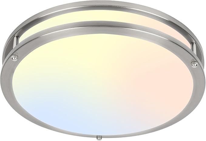 13Inch 36W Ceiling Light Fixture, 5CCT Flush Mount Ceiling Mount Light 2700K 3000K 4000K 5000K 6500K Adjustable, Dimmable Close to Ceiling Light, LED Ceiling Light for Bathroom Kitchen Bedroom, Nickel - Aura Lighting