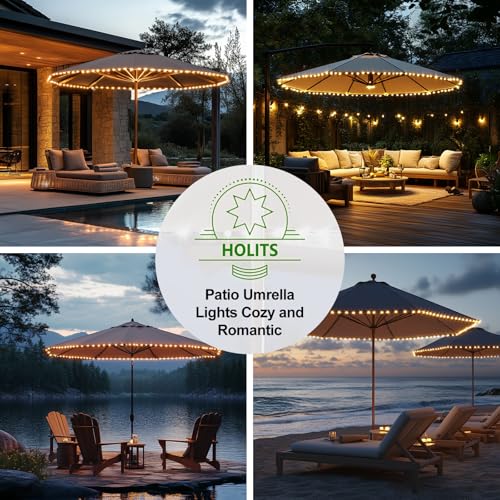 Patio Umbrella Lights Cordless LED Market Table Umbrella Lights with Remote Control Battery Operated Waterproof Parasol String Lights