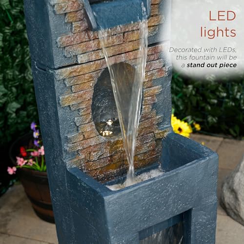TZL398 40" Stone Wall Cascading Fountain with LED Lights